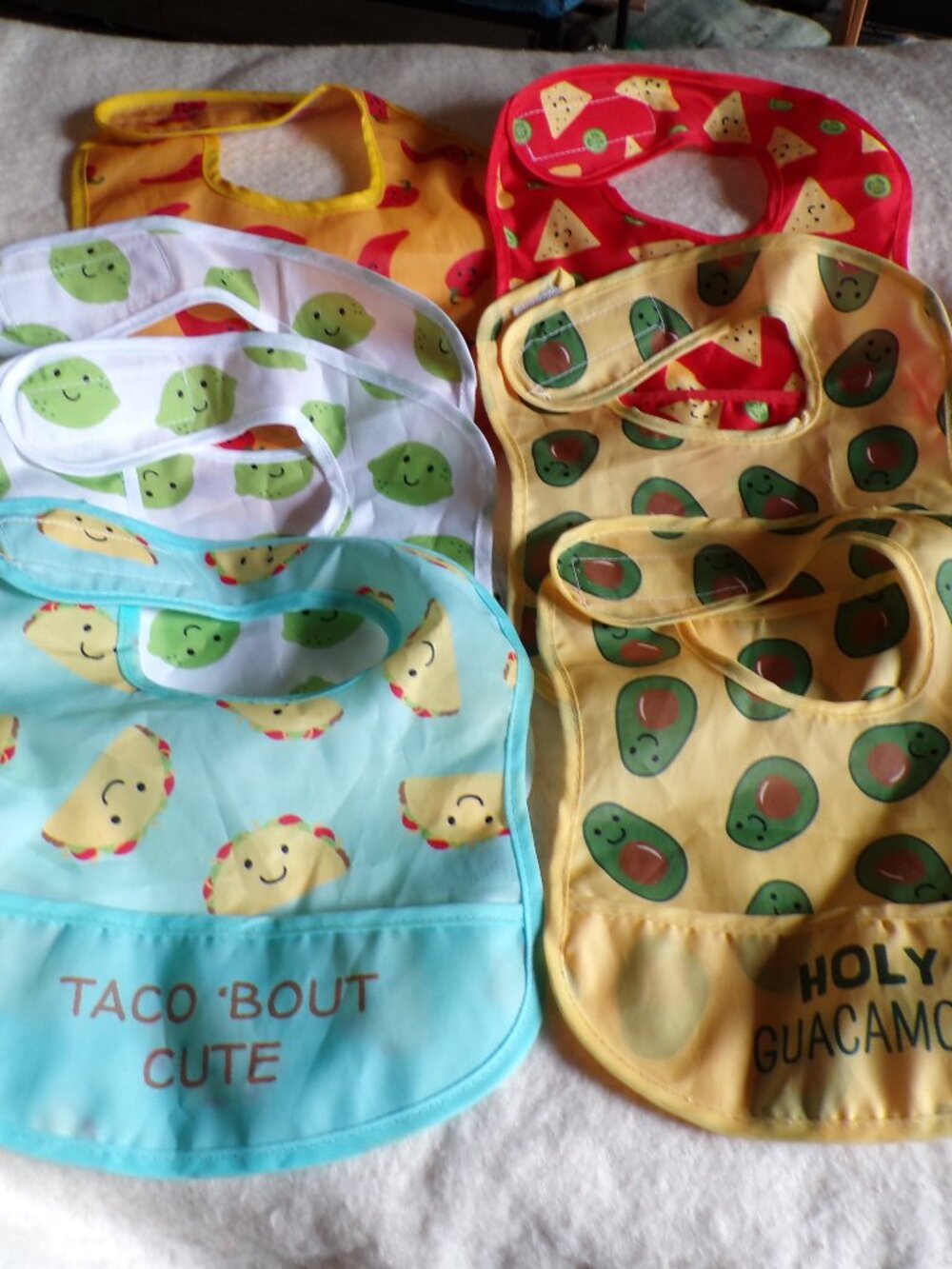 7 Adorable Bibs Infant Baby Child Taco Avocado Lime Pepper Chips